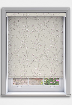 Memento Dawn Blockout with Cassette - The Memento Dawn Blockout Cassette Roller Blind features a delicate pink floral design set against a light beige backdrop, bringing a touch of elegance to any room. Custom-made for a perfect fit, it includes a 70mm cassette fascia with fabric inserts as standard or plain finishes in white, black, or anthracite. The plain off white backing blockout fabric ensures superior light control and privacy, making it ideal for bedrooms or living spaces. A fabric-wrapped bottom bar adds a polished finish, while the optional Grip Fit bracket offers no-drill, tool-free recess installation.
