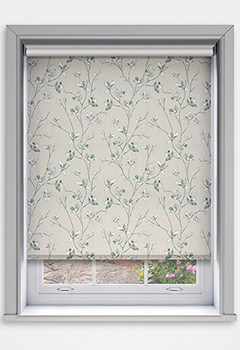 Memento Twilight Blockout - The Memento Twilight Blockout Roller Blind features a stunning green floral design on a light beige base, infusing any space with natural elegance. Made with plain off white backing blockout fabric, it ensures excellent light reduction and privacy, making it a great choice for bedrooms, living spaces, or home offices. Custom-made for a precise fit, this blind blends classic style with practical functionality. Easy to install and child-safe, it is available with a sturdy sidewinder chain or an optional spring tension mechanism with decorative pulls.
