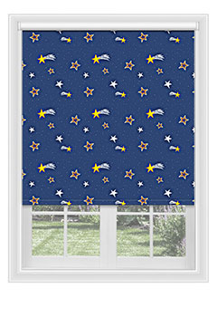 Ellington Stars - Shooting stars in yellow & white on a navy blue background. This blackout blind will defiantly send your little one off to sleep.
