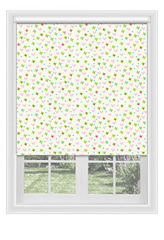 Faringdon Hearts - This blackout blind with pink hearts and green crosses will add that finishing touch to any child’s room or playroom. Available with a white plastic or chrome chain.

