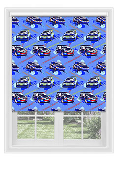 Honiton Cars - Love race cars then look no further. This blue blackout blind would be perfect for any child's room. Available with a white plastic or chrome chain.
