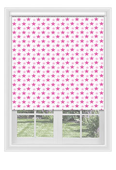 Washington Hot Pink - This star patterned blackout blind in hot pink & lilac on a white background, this will add a final touch to your child&rsquo;s room or playroom.
