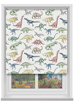 Dinosaurs Prehistoric - Bring dinosaurs to life in a fun, easy way with this prehistoric-themed blackout roller blind. The detailed illustrations add a playful touch while the light background keeps the room feeling open. It&rsquo;s designed to block light and reduce UV exposure, helping protect interiors and support restful sleep. Custom-made for a neat fit, it&rsquo;s ideal for kids&rsquo; rooms, nurseries, or study areas.
