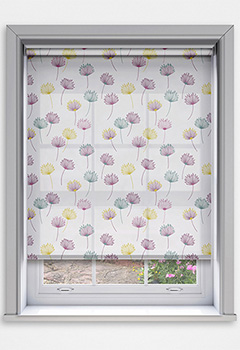 Calista Radience Dimout - Showcasing a lively multicoloured dandelion design, the Calista Radiance Dimout Roller Blind brings both charm and functionality to your space. Custom-made for a perfect fit, these blinds allow soft light to filter through while maintaining privacy. Simple to install and crafted with child safety in mind, they are available with a standard sidewinder chain or an optional spring tension mechanism featuring decorative pulls. An eye-catching and practical solution to elevate the style of any room in your home.

