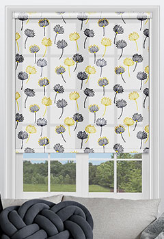 Calista Citrus - Contemporary floral design in beautiful tones of yellow & black, this dandelion print will add elegance & style to your decor. This roller blind is available with a white plastic or nickel chain.