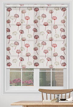 Calista Lust - Add a splash of colour with this dandelion floral print in tones of chilli red & taupe, this patterned roller blind will add style to your home. Available with a white plastic or nickel chain.