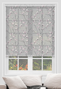Memento Dawn - With its delicate pink floral pattern and soft grey fabric, the Memento Dawn Printed Dim Out Roller Blind is perfect for injecting a touch of elegance into any room. The shantung weave printed fabric ensures that you wont have to sacrifice natural light for privacy. While stylish and functional, its also child safe!