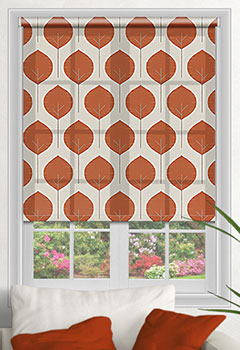 Musa Tigerlily - This orange leafy roller blind will inject an element of fun. Its symmetrical design combines well with living room, dining room and kitchen interiors.