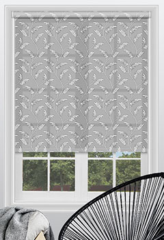 Sephora Steel - An exquisite white leafy design with a grey background, this soft flowing pattern will add style to any room. This elegant roller shade is available with a nickel or white plastic chain.