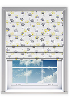 Calista Citrus - Brighten your home with the Calista Citrus Roman Blind, a contemporary window dressing featuring a playful dandelion motif in vibrant yellow and deep navy tones. Set against a soft neutral background, this eye-catching design adds a fresh, modern touch to any interior. Made to measure and fully lined as standard, with the option of blackout or thermal interlining, it ensures superior light control, privacy, and insulation. Designed for easy installation and child safety, this custom-made roman blind is both stylish and practical.
