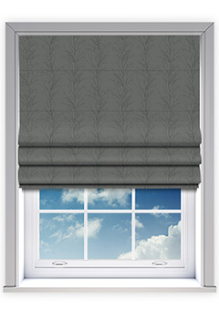 Treviso Graphite - The Treviso Graphite Roman Blind features a striking forest-inspired design, with delicate branches elegantly set against a deep graphite metallic base. Its textured print adds depth and movement, creating a sophisticated and chic aesthetic. Expertly made to measure, this luxury Roman blind is fully lined as standard, with the option of blackout lining for superior light control or thermal interlining for enhanced insulation. A timeless and stylish window dressing, it brings refined elegance to any space effortlessly.

