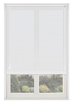 Sheen White - This bespoke White aluminium Venetian blind has a high shine gloss finish and is custom made to order & available in a 25mm slat size.
