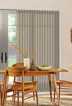 Alessi Stone - Translucent voile beige fabric with subtle modern textured tones. Made to measure, Alessi Stone is from the Fabric Box Vertical Blind Collection and is avaialble in a 89mm louvre size.