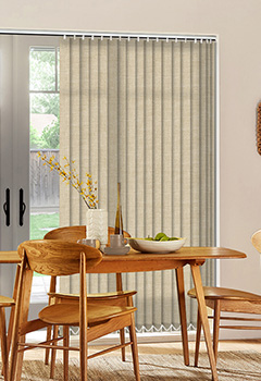 Bexley Creme - Natural fabric shade of cream with a contemporary textured style weave to add a touch of luxury to your home. Bexley Creme 89mm vertical blind custom made.

