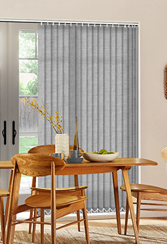 Bexley Shadow - Light Grey fabric shade with a subtle shantung style weave that imbues a room with an air of design savviness.  Bexley Shadow 89mm vertical blind is bespoke made up to 411cm wide.  