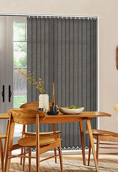 Bexley Zinc - Zinc brown in colour fabric with a textured weave design that will emulate luxury modern living. Bexley Zinc 89mm vertical blind custom made up to 411cm wide.  