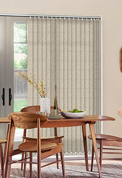 Devon Sand - A slick & stylish vertical blind in a light Beige colour with a structured textured design, this blind would make a statement in any room in your home. Available in an 89mm slat width only.
