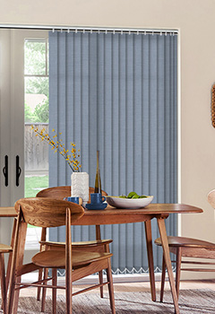 Henlow Denim - This blue coloured vertical blind presents an inventive weave with a soft two tone colour combination. Available in an 89mm slat width only.
