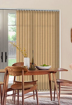 Henlow Shell - Add a finishing touch with this rustic beige colour vertical blind with a soft two tone combination. Comes in an 89mm slat width only.
