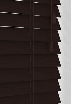 Dark Walnut Basswood - Available in a 50mm slat width, this bespoke dark brown basswood wooden blind amalgamates the colours of walnut and mahogany and is supplied with a matching valance as a standard finish.
