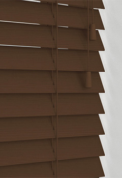 Hot Chestnut Basswood - Available in a 50mm slat width, this dark brown chestnut stained wood is supplied with colour co-ordinated ladder cords, wooden toggles, matching valance and stained slat ends as a standard finish.

&nbsp;

