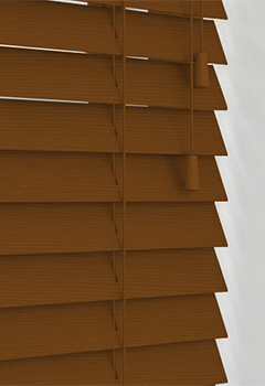 Valley Oak Basswood - This high-quality basswood blind is a combination of oak and cedar colours, a medium shade of reddish brown. Available in 50mm slat width this wooden blind is supplied with colour co-ordinated ladder cords, wooden toggles, matching valance and stained slat ends as a standard finish.

&nbsp;
