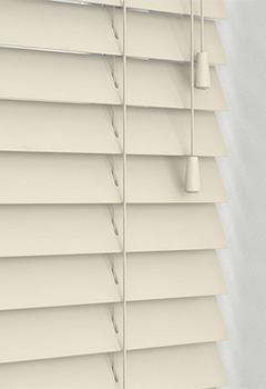 Whitewash Basswood - Available in a 50mm slat width, with the option of cord or decorative tapes, this made to measure stained white wash wooden blind complements both neutral and themed rooms.
