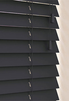 Empire 50mm Basswood - Skillfully crafted to achieve perfection, this charcoal black basswood wooden blind is custom-made to fit widths of up to 240cm. With its timeless colour and elegant 50mm slat width, it's the perfect addition to any space.
