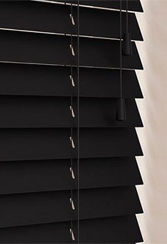 Volt 50mm Basswood - Enhance any room with our custom-made 50mm slat size basswood venetian blind in a pitch-black hue supplied with a colour-coordinated ladder cord for a timeless look. Experience the ultimate blend of functionality and aesthetics with our premium wooden blind.
