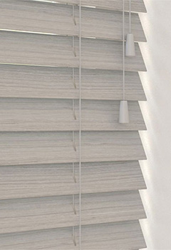 Sunwood Revera - Emulating a sophisticated wood grain finish, this made to measure ash grey wooden blind from our perfect grain collection is available in a 50mm slat width, with the choice of cord or decorative tapes.

