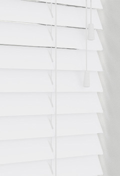 Native White Gloss - This White faux wood blind has a high shine gloss effect and is moisture resistant and flame retardant. Available in a 50mm slat width with cord or tape options.
