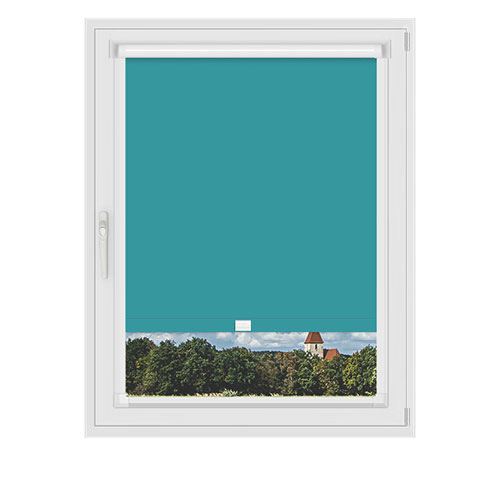 Polaris Teal in a Frame Lifestyle Blackout blinds