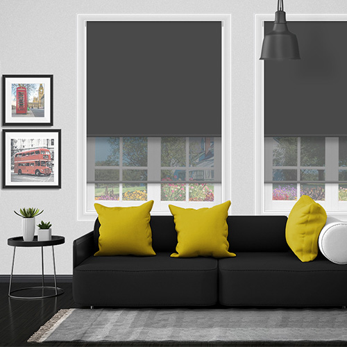 Double Roller Bella Mono & Dark Grey Voile Lifestyle New Blinds
