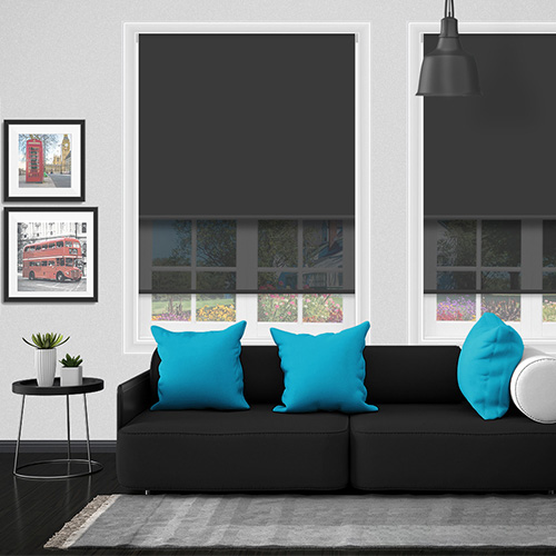 Double Roller Bella Noir & Charcoal Noir Voile Lifestyle New Blinds