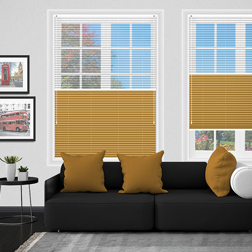 Voile Snow & Blenheim Ochre Blockout Lifestyle Pleated blinds