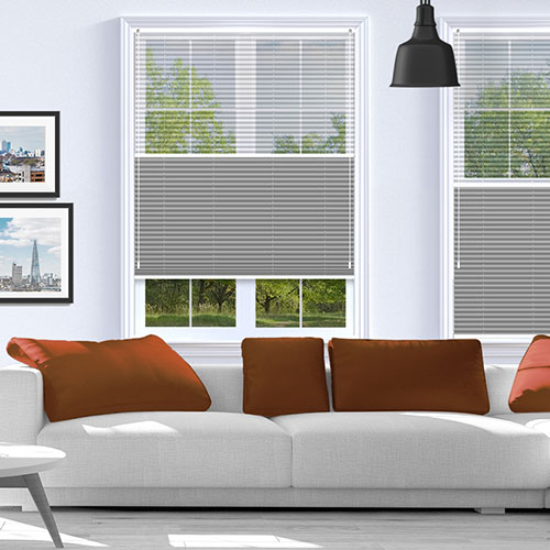 Voile Snow & Tribeca Vintage Grey Blockout Lifestyle Pleated blinds