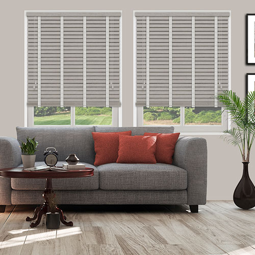 Harbour Grey & Light Grey Tape Lifestyle Wooden blinds