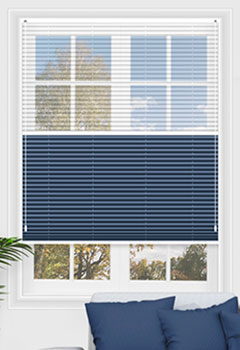 Voile Snow & Blenheim Indigo Blockout Pleated Blind