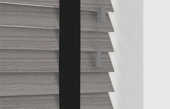 Soft Grey & Black Tape Fauwood Blind